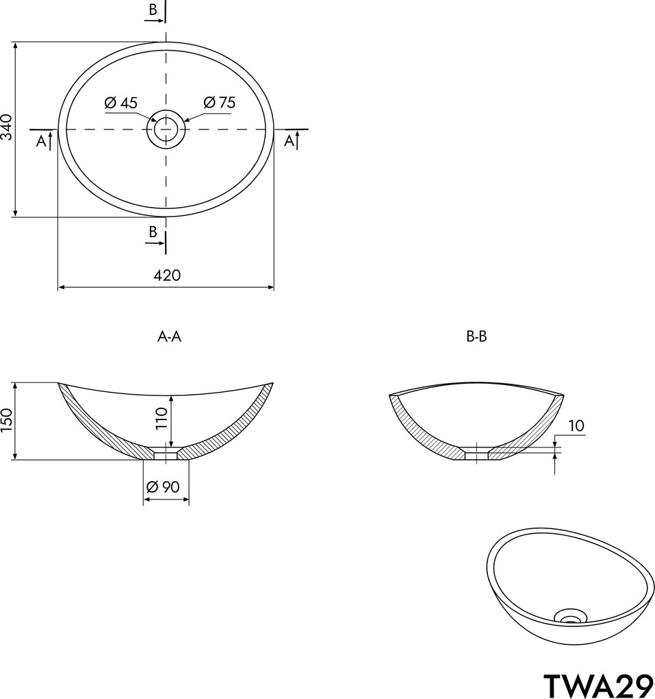 Umywalka nablatowa TWA29