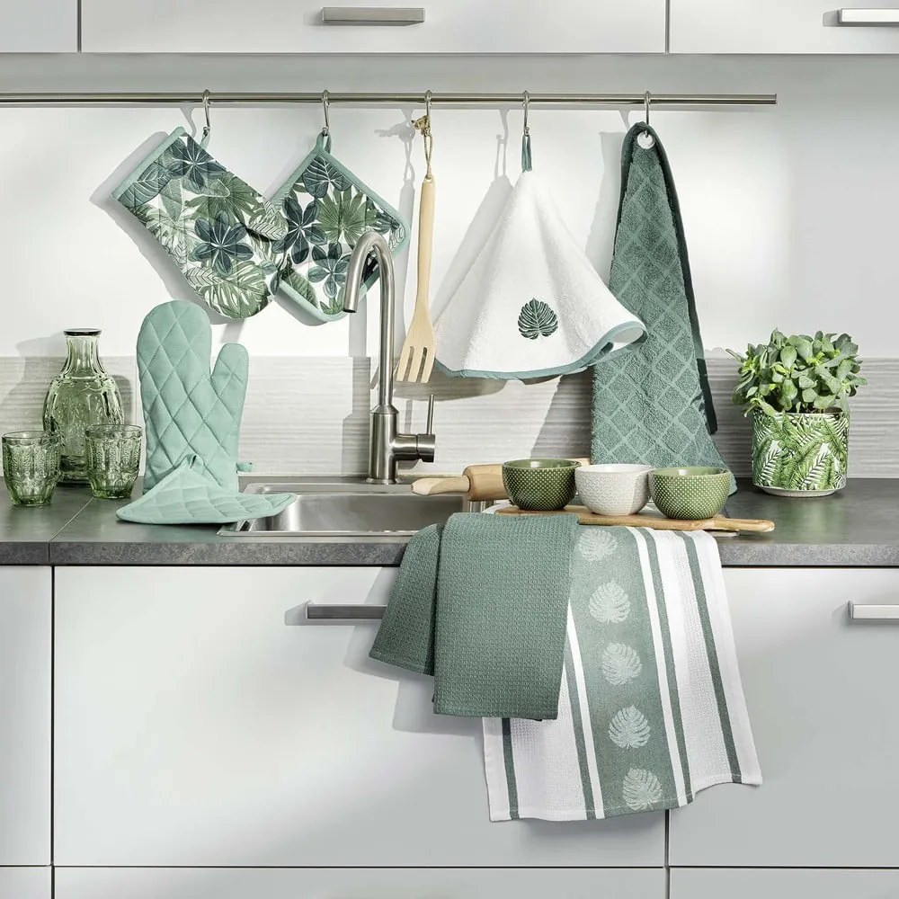 Biało-zielony bawełniany ręcznik frotte 60 cm Ardenia – douceur d'intérieur
