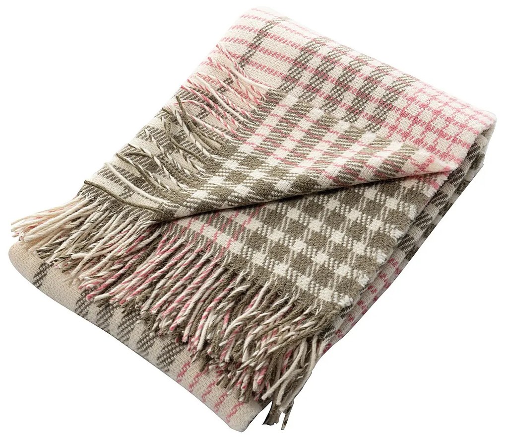 Pled Zelandia 140x200cm khaki/old rose
