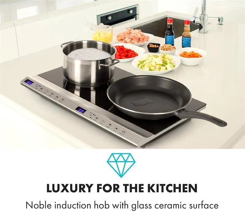 Klarstein Cucinata 3100W Kuchenka Indukcyjna 2 Strefy Gotowania Srebrny