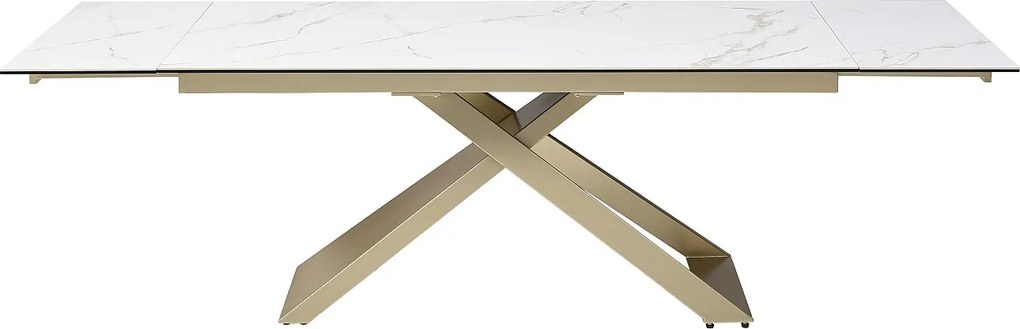 Stół do jadalni rozkładany dla 6 do 10 osób z ceramiki, szkła hartowanego i metalu - Efekt białego marmuru i Złoty - XERENA marki Maison Céphy