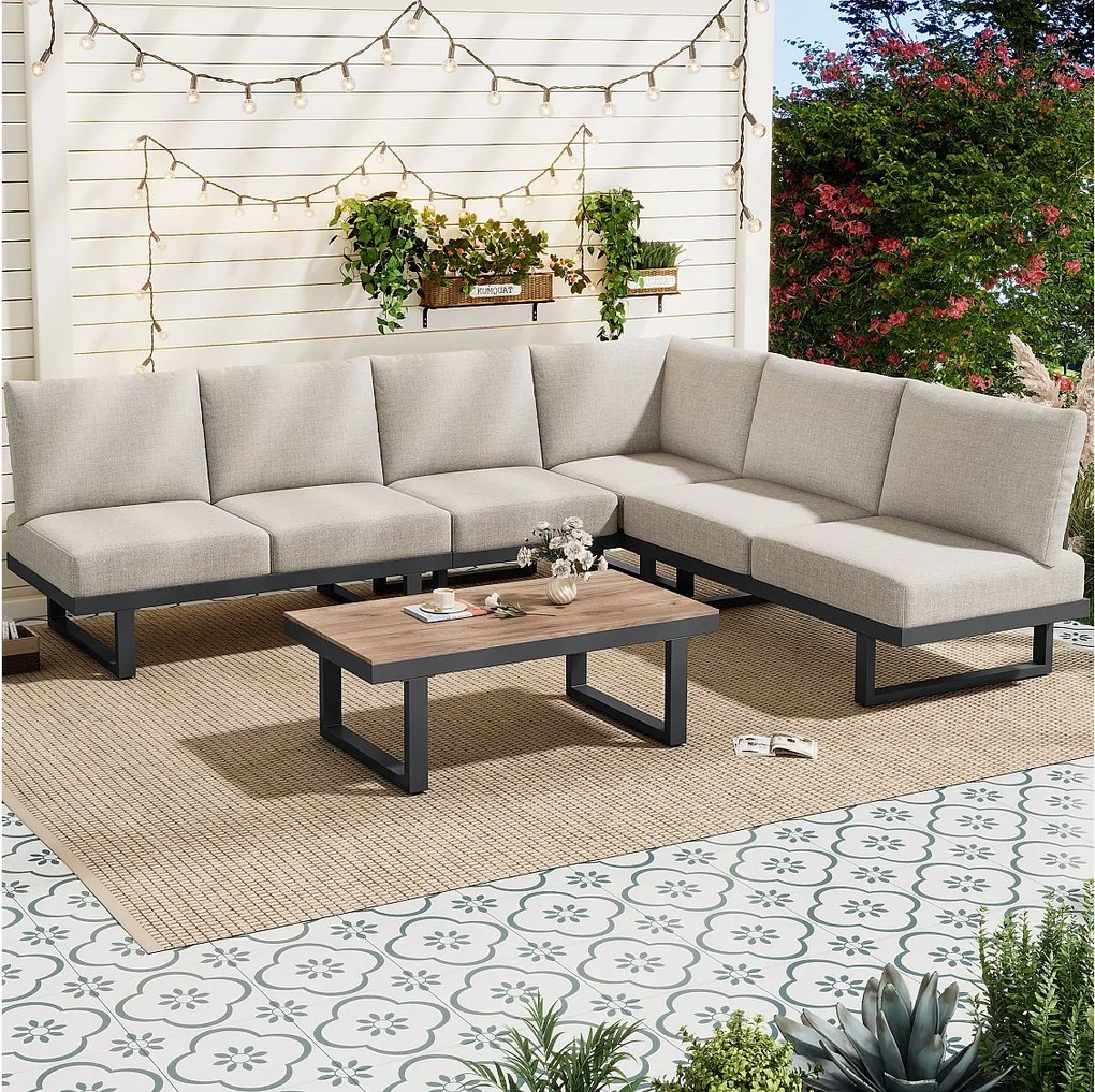 Meble ogrodowe modułowe ze stali ocynkowanej - narożnik - łóżko relaksacyjne - stoliki kawowe - szare