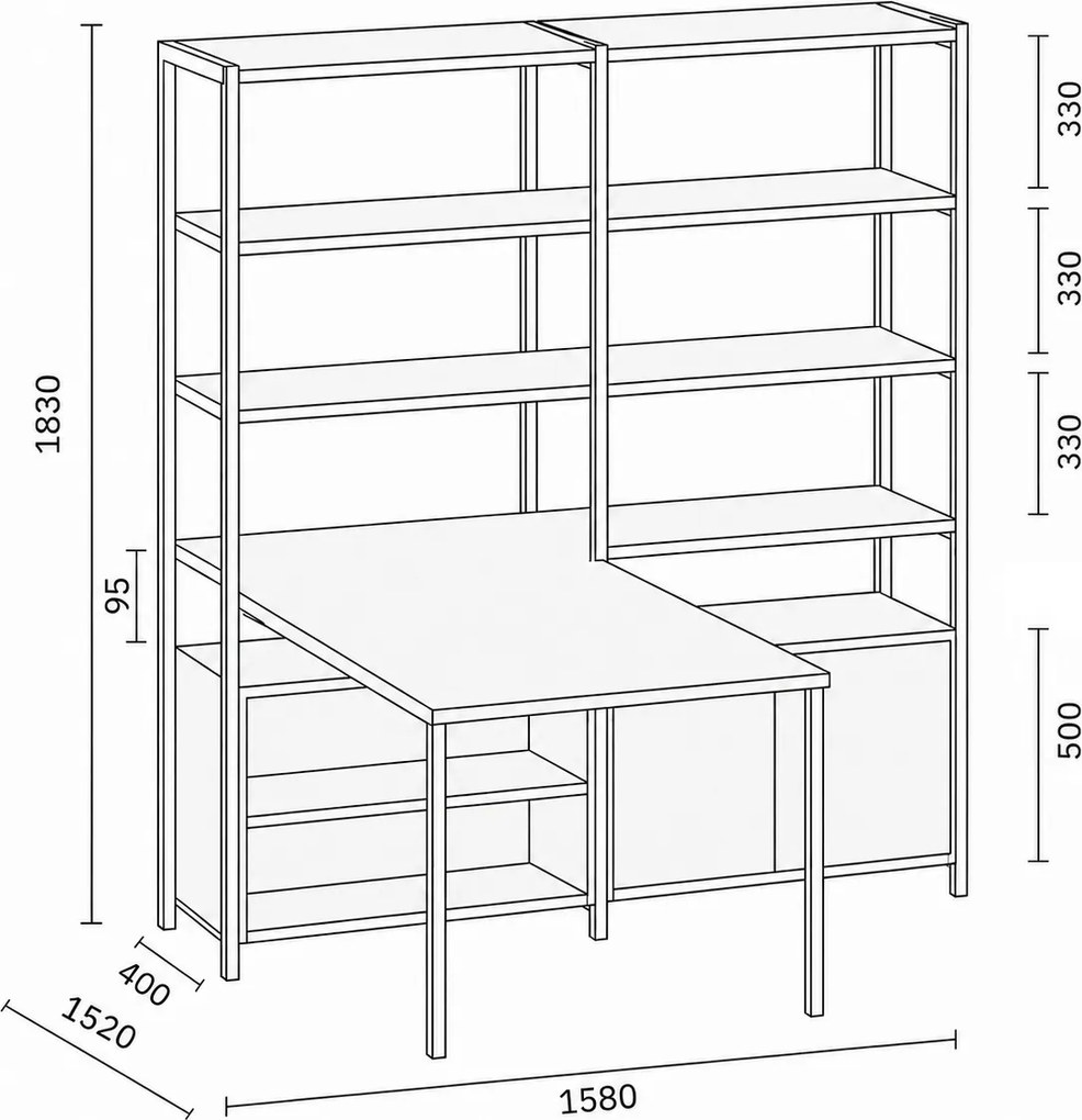 Zestaw biurowy HOME OFFICE z półkami, czarny/brzoza