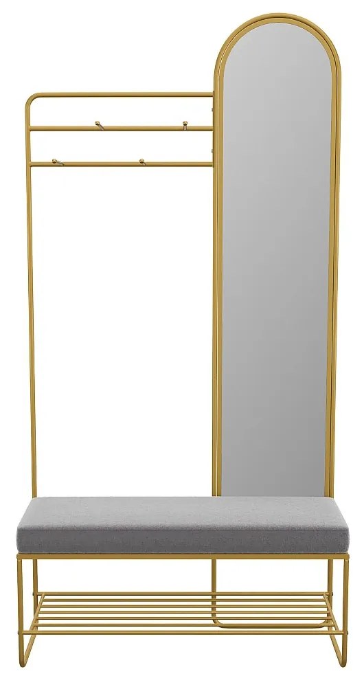 Garderoba metalowa z ławką, lustrem i 1 półką - Złoty - AZELIA