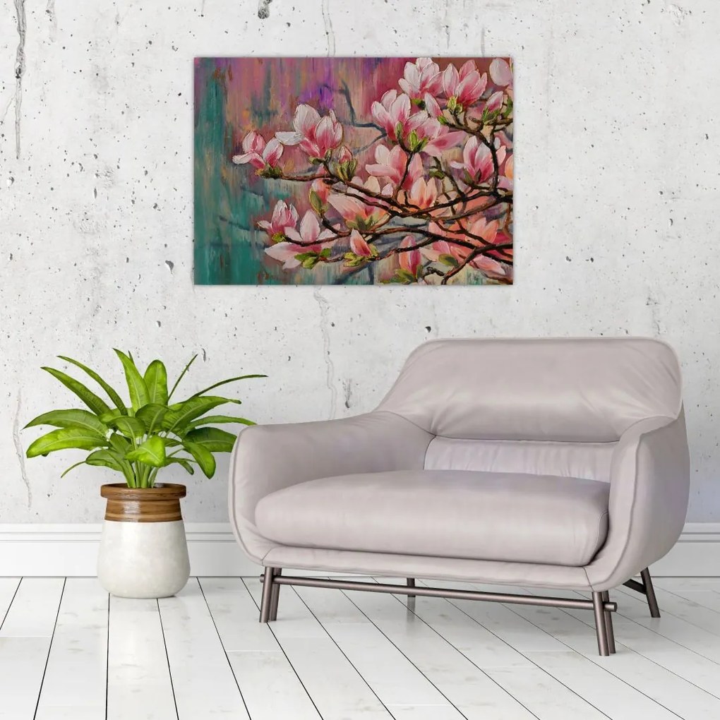 Obraz na szkle - Obraz na szkle olejny, Kwitnąca sakura (70x50 cm)