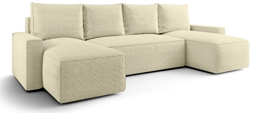 Kremowy rozkładany narożnik U z pojemnikiem H2-T56