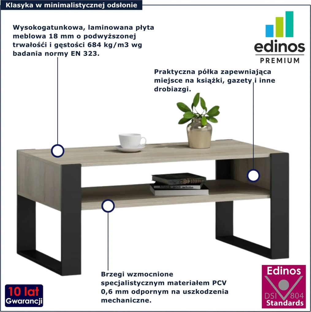 Prostokątny stolik kawowy z półką dąb sonoma + czarny R2-G02