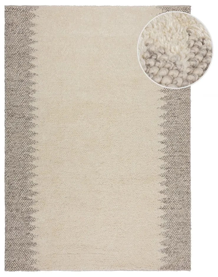 Kremowy dywan z mieszanki wełny tkany ręcznie 80x150 cm Minerals Border – Flair Rugs