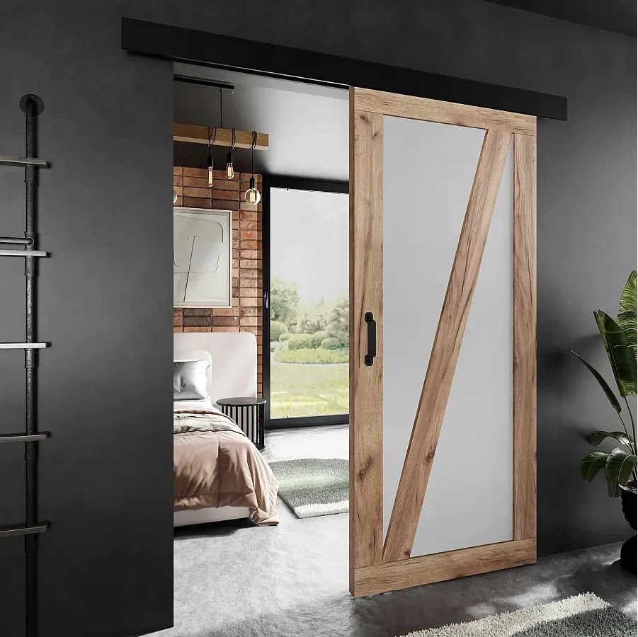 Drzwi przesuwne PALADIO 3 z maskownicą dąb craft złoty i biały 70