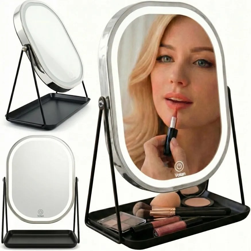 Lusterko Do Makijażu PREMIUM METALOWE Kosmetyczne PODŚWIETLANE LED | VOLAN
