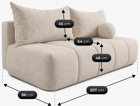 Sofa z Funkcją Spania SARIA Kremowa Szenil Nowoczesna