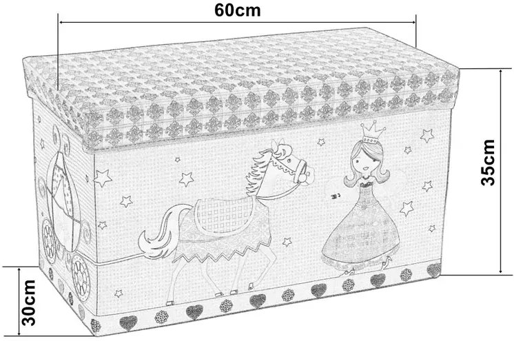 Niebieska składana pufa dziecięca ze schowkiem pociąg M8-P44