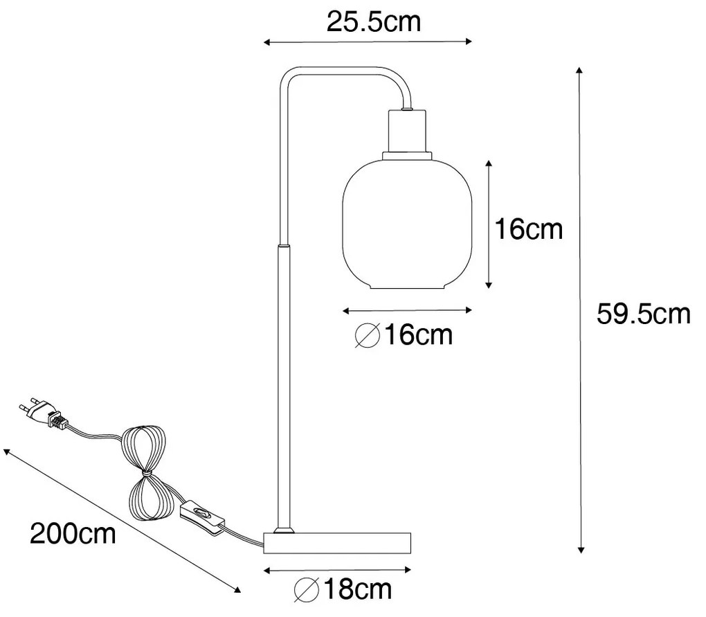 Designerska lampa stołowa czarna z mosiężnym i bursztynowym szkłem - ZuzannaDesignerski Oswietlenie wewnetrzne