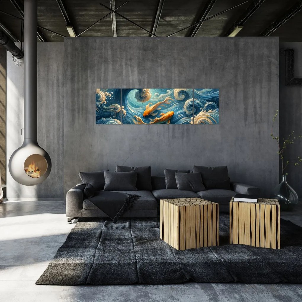 Obraz - Złote rybki (170x50 cm)