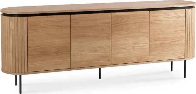 Komoda do Salonu BECK 200 cm Dąb Czterodrzwiowa Ryflowana Nowoczesna