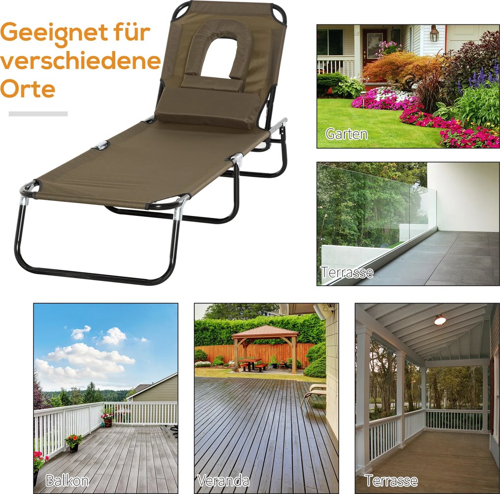 Outsunny Leżak Ogrodowy z Otworem na Twarz Praktyczny Komfort Brązowy 190x56x28cm | Aosom PL