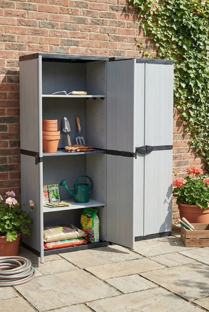 Pojemna Dwudrzwiowa Szafa Ogrodowa Szary + Czarny N8-A90