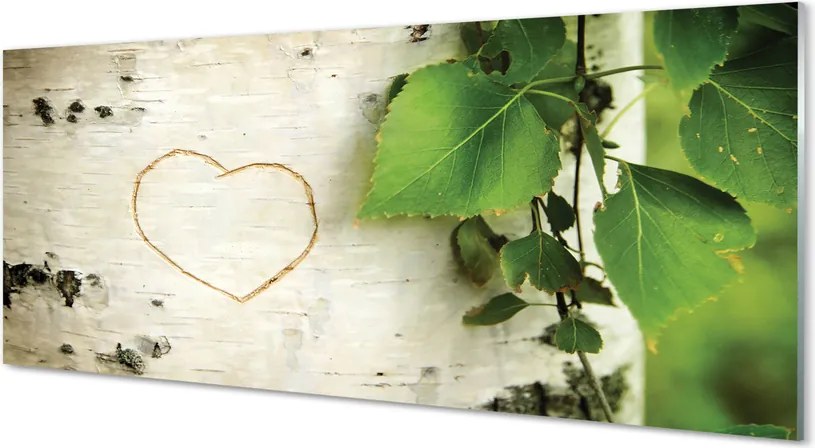Panel szklany do Kuchni Serce z Liści na Pniu Brzozy