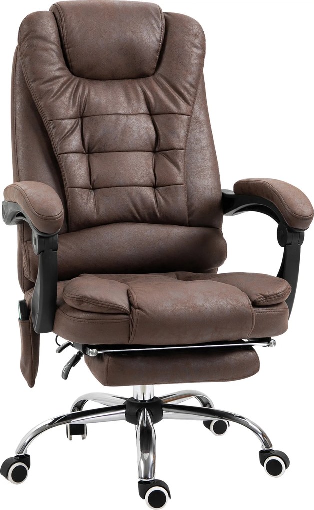 Vinsetto Masujący Fotel Biurowy z Funkcją Leżenia i Ogrzewania, Obrotowy, Ergonomiczny, do 120 kg, Brązowy