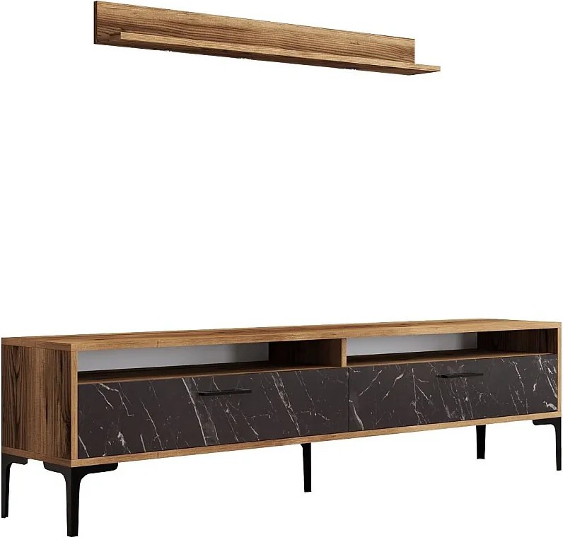 Stojak pod TV – 180 x 47 x 35 cm – Orzech i czerń – Płyta wiórowa pokryta melaminą