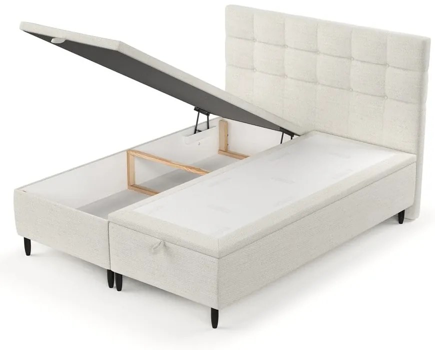 Kremowe tapicerowane łóżko dwuosobowe ze schowkiem 200x200 cm Senses – Maison de Rêve