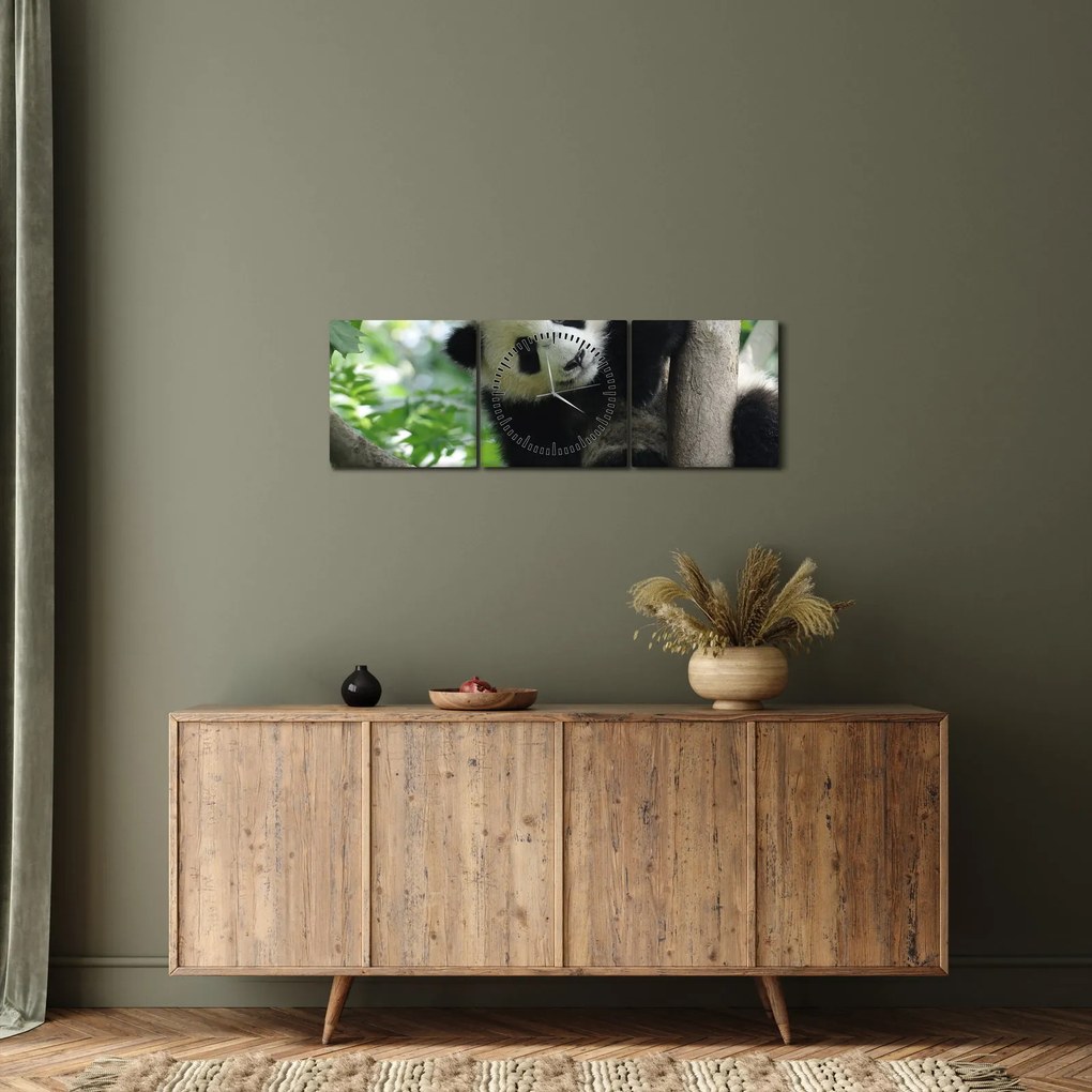 Obraz - Panda na drzewie (z zegarem) (90x30 cm)