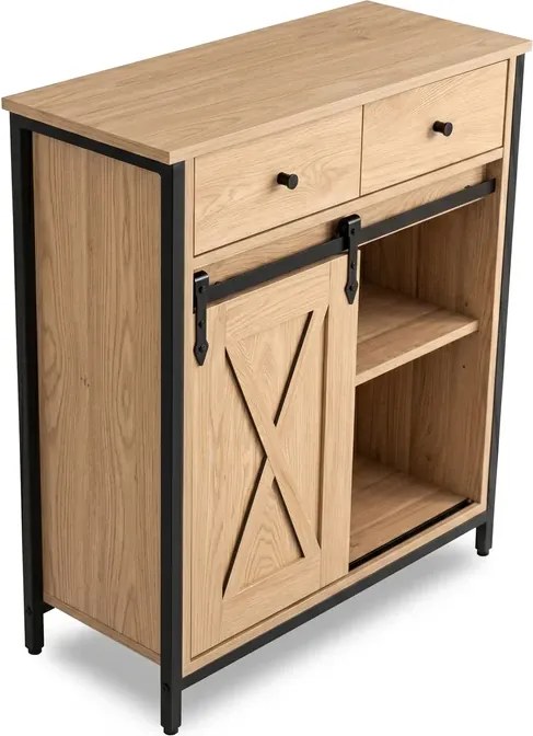 Komoda z Szufladami COLE 70 cm Dąb/Czarny Loftowa