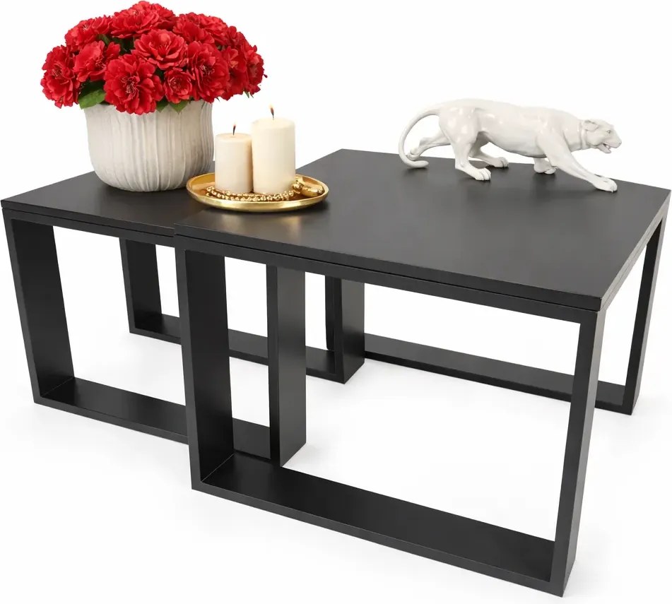 Komplet Dwóch Czarnych Stolików Kawowych W8-H32