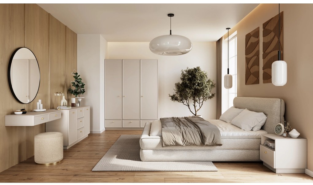 Szafka nocna Lorini z szufladą 45 cm - kaszmir / złoty uchwyt