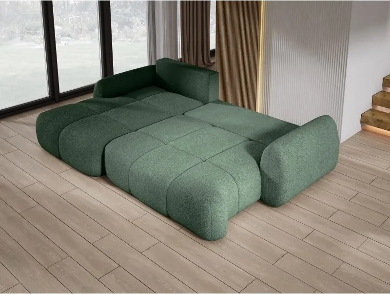 Narożnik COCO z funkcją spania, poduszkami i pojemnikiem NowOrNever 37 Ciemno Zielony