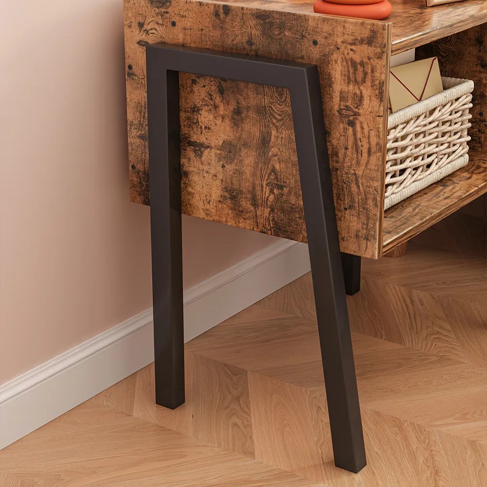 Rustykalny stolik nocny z półką – 43,5 x 35 x 51 cm, styl loftowy, MDF, brązowy