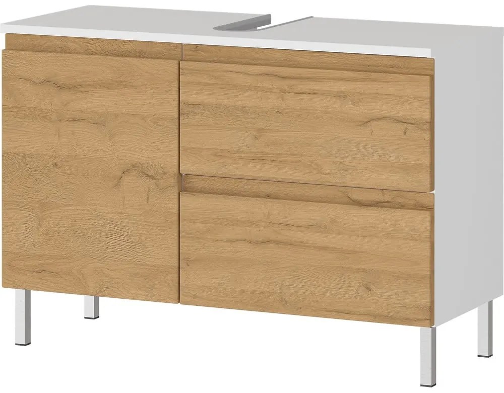Biała szafka pod umywalkę w dekorze dębu 80x56 cm Torrance – Germania