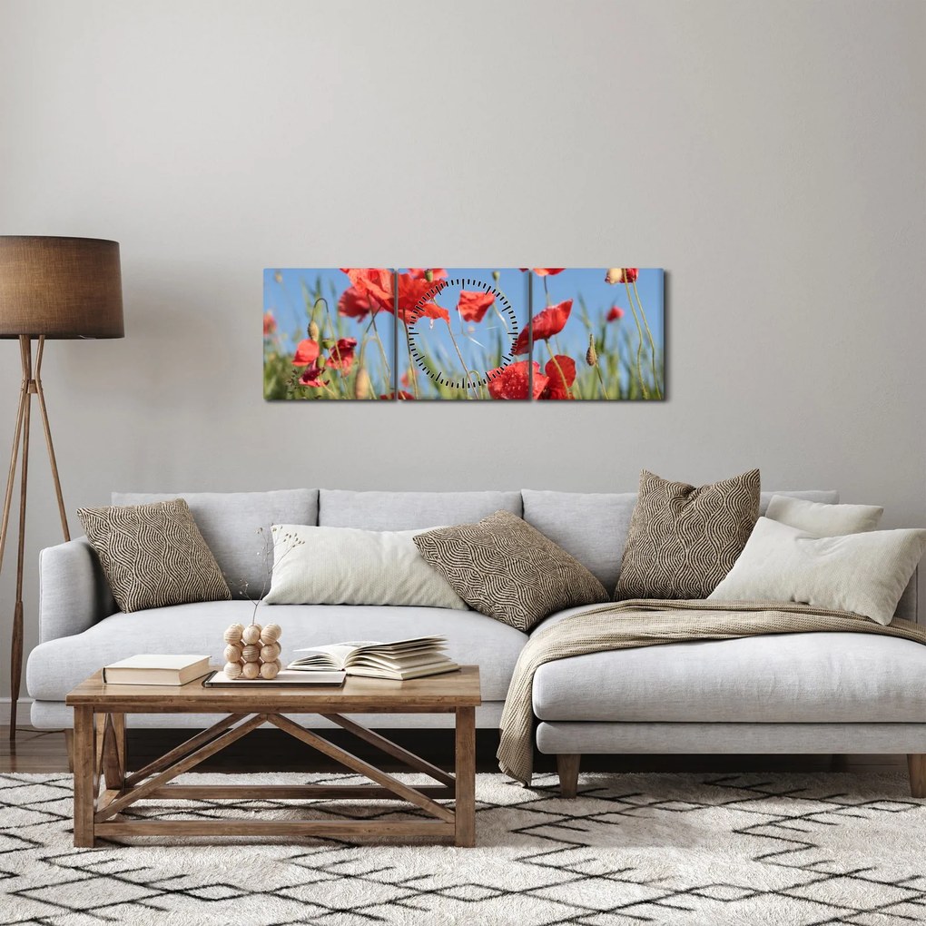 Obraz - Maki (z zegarem) (90x30 cm)