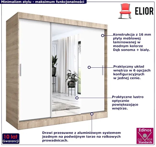 Szafa przesuwna dąb sonoma + biały 200 cm - Massi 6X