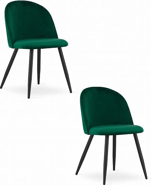 Krzesło Valora BELLO z zielonym aksamitem i czarnymi nogami, zestaw 2 szt.