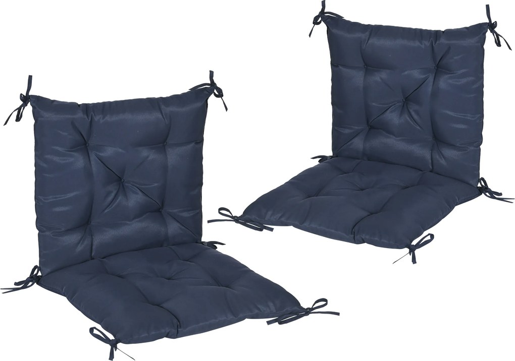 Outsunny Zestaw 2 poduszek, 98 x 50 cm, poduszki na krzesła z taśmami wiążącymi, pokrowiec materiałowy, 8 cm grubości, ciemnoniebieskie | Aosom PL
