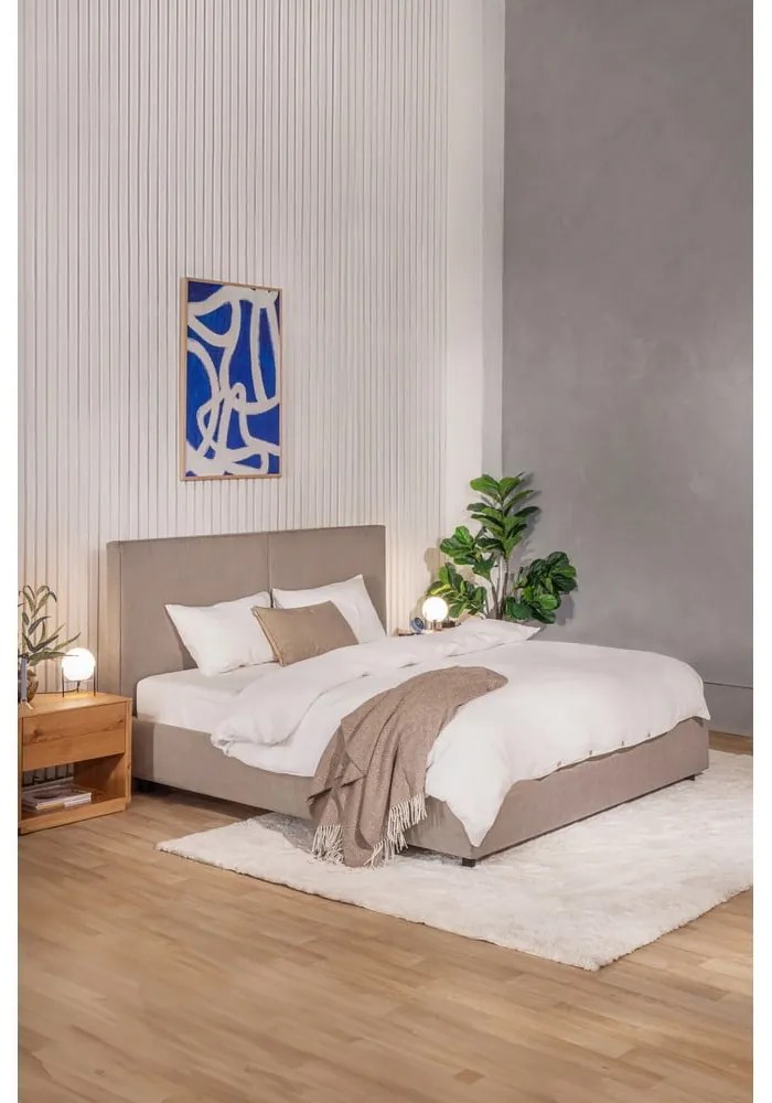 Szarobrązowe tapicerowane łóżko dwuosobowe ze schowkiem i stelażem 180x200 cm Myra Bold – Bonami Selection