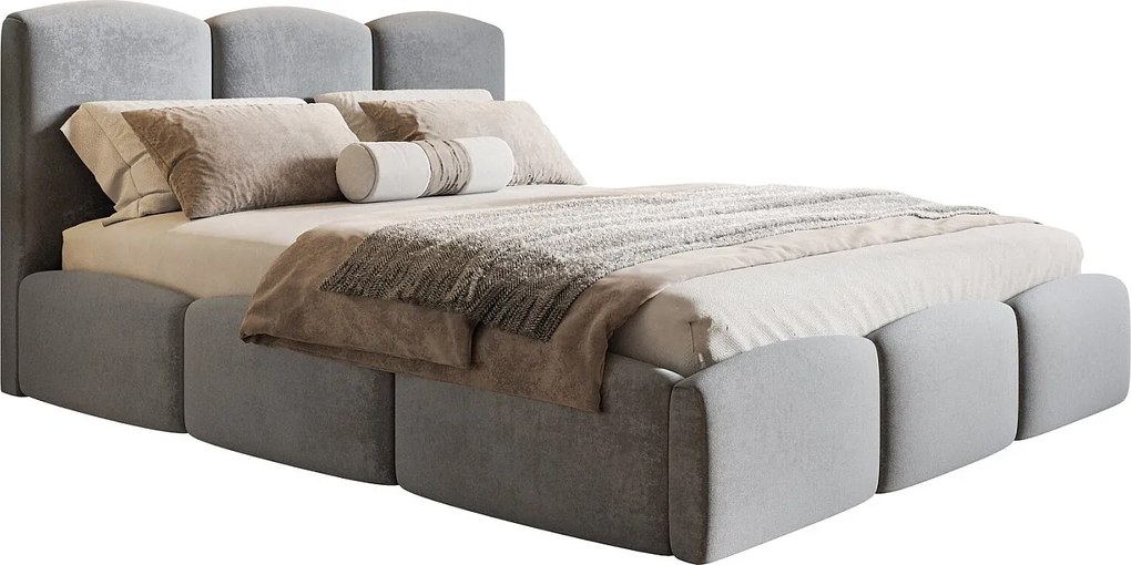 Łóżko dwuosobowe 200x200 Roma Slim - gruba pianka, stelaż metalowy, pojemnik - aksamit jasny szary (Amor Velvet 4318)