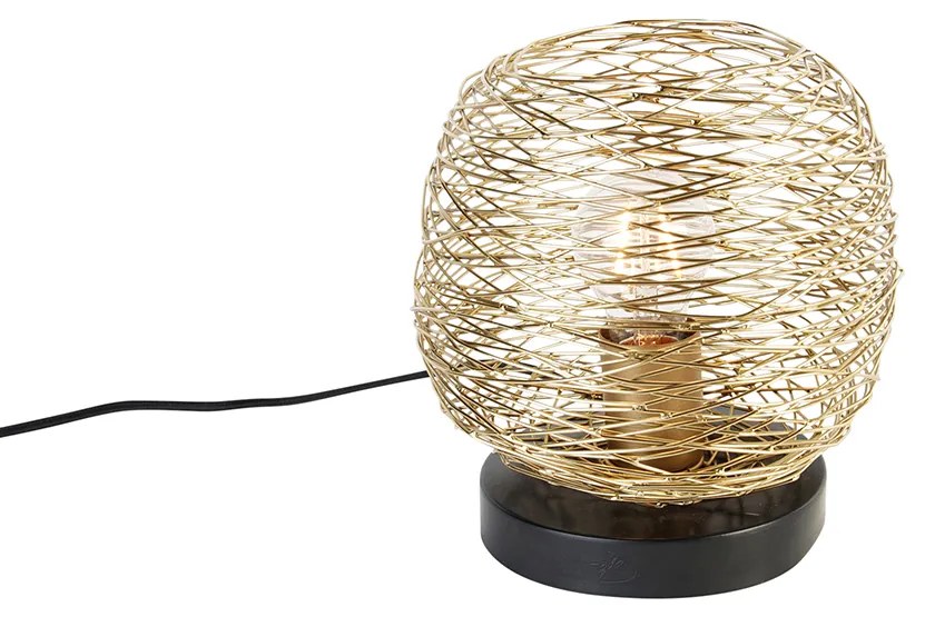 Designerska lampa stołowa złota z czarną podstawą 20 cm - SarellaDesignerski Oswietlenie wewnetrzne