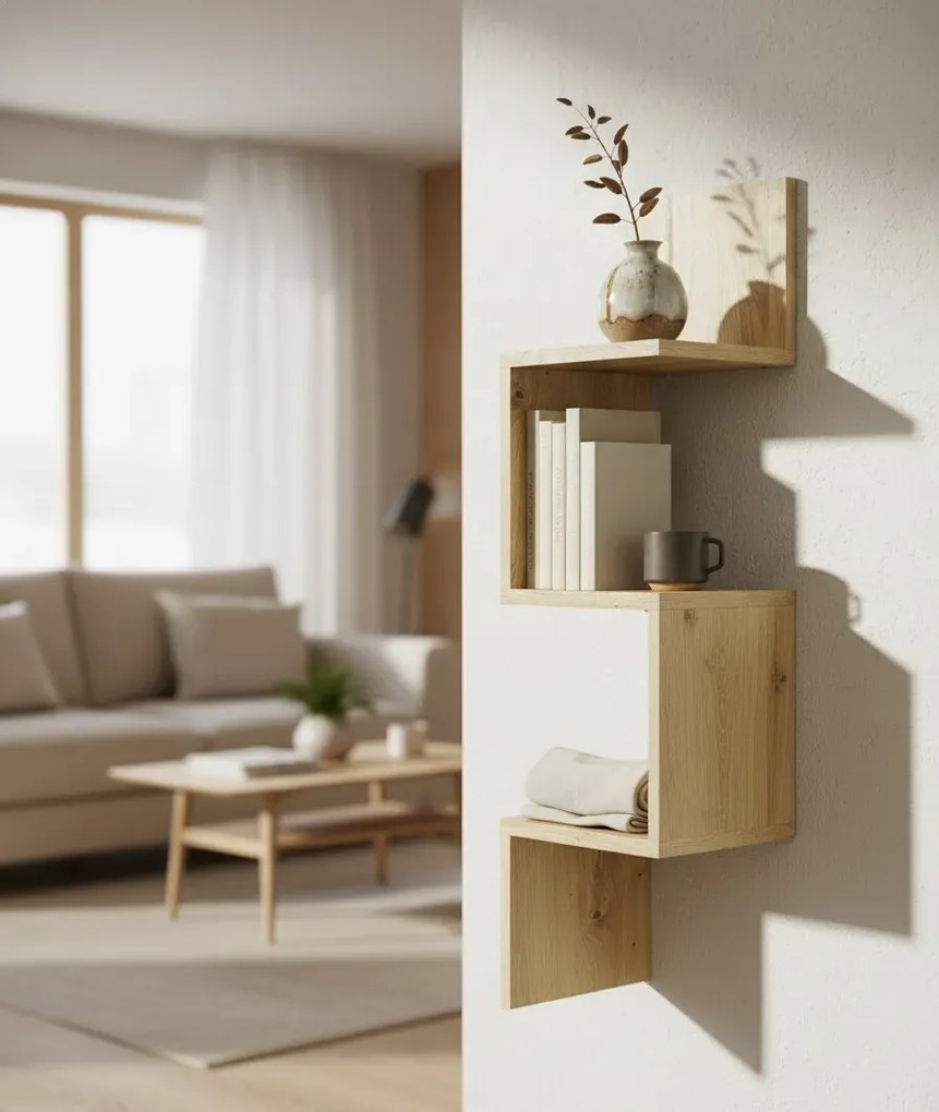 Minimalistyczna narożna półka ścienna dąb artisan W2-R87