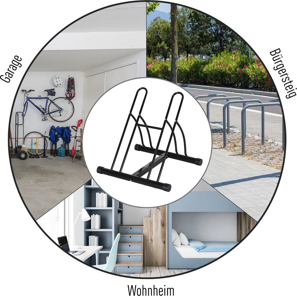 Homcom Uniwersalny Stojak na Rowery Metalowy Czarny Do montażu Akcesoria 60x54x57cm | Aosom PL