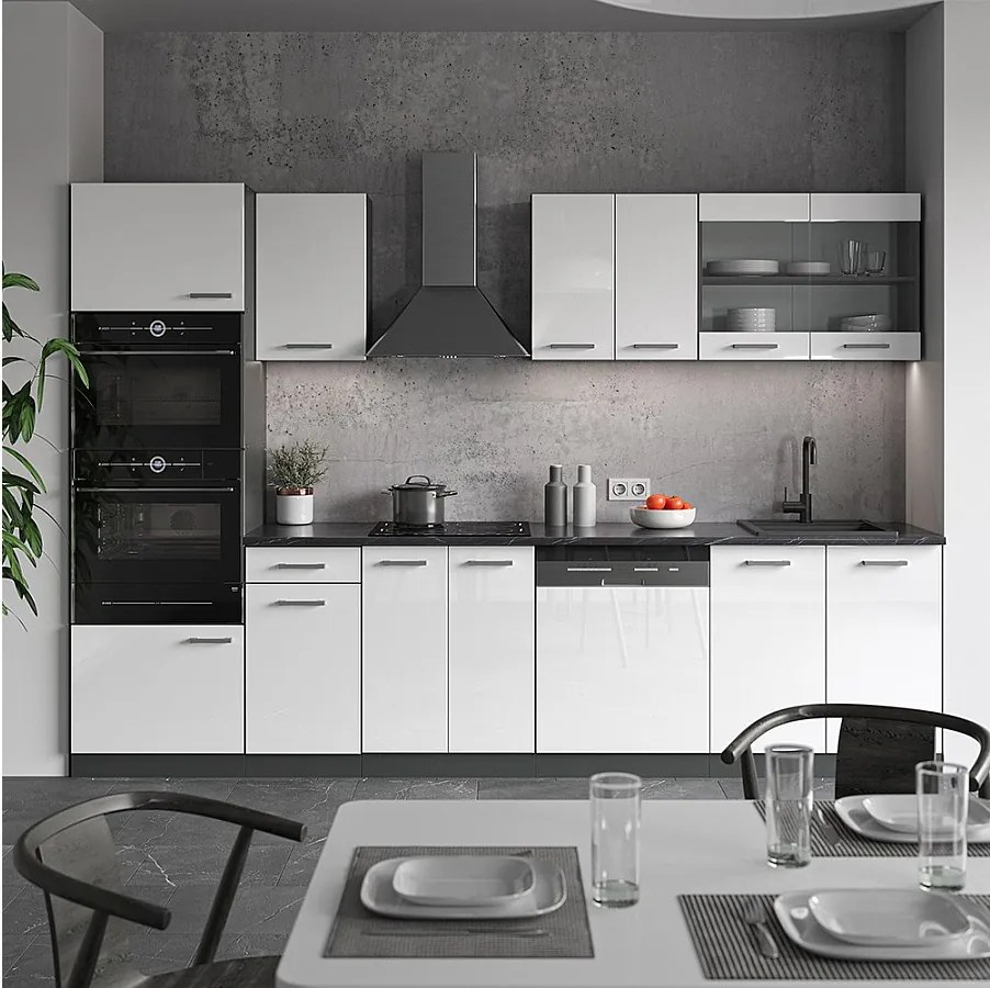 Aneks kuchenny biały wysoki połysk/antracyt 300x46x81.6 r-line