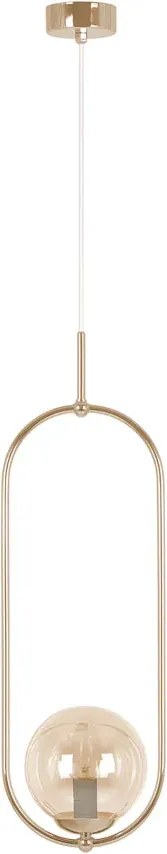 Złota nowoczesna lampa wisząca z bursztynowym kloszem - A668 D6-W83