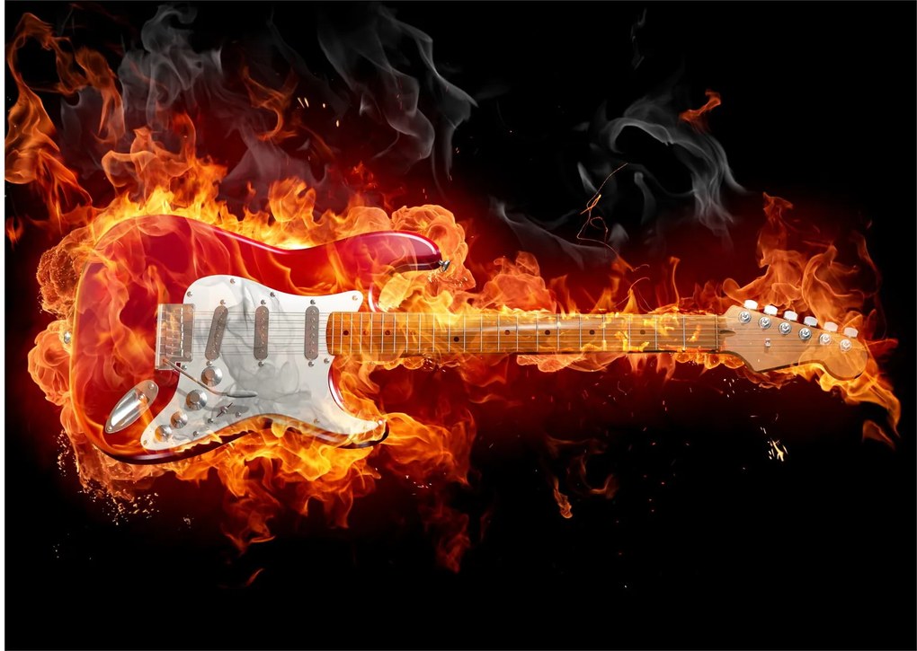 Obraz - Gitara w płomieniach (70x50 cm)