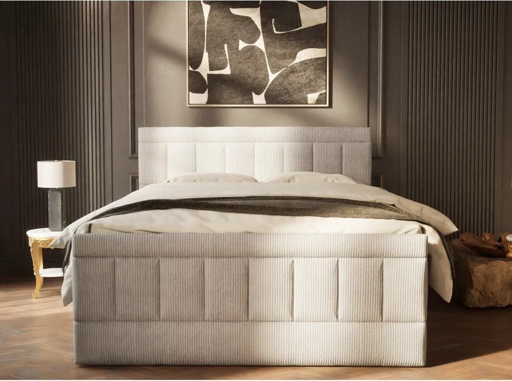 Szare łóżko kontynentalne ze schowkiem 200x200 cm Caya – Maison de Rêve