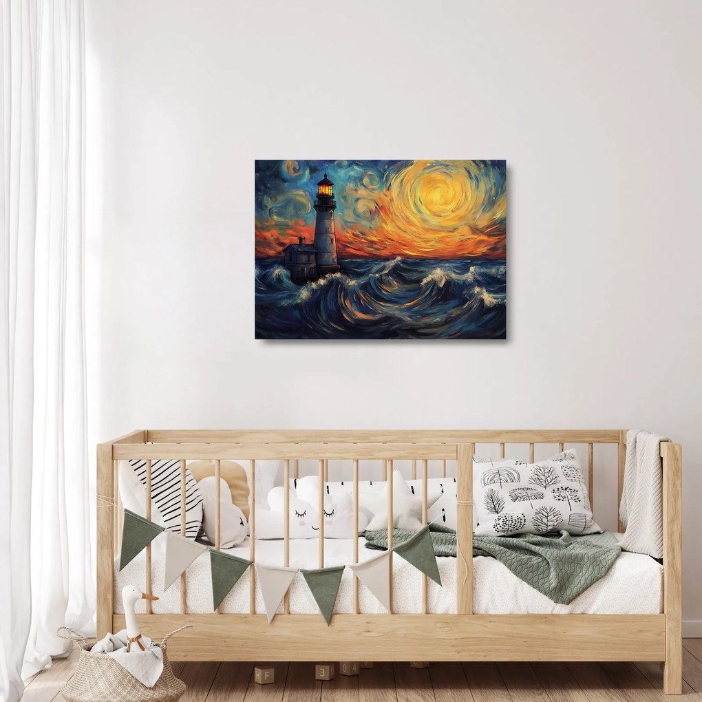 Obraz na szkle - Latarnia morska w falach (70x50 cm)