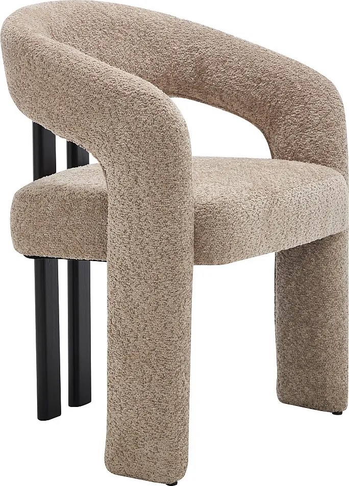 Krzesło z podłokietnikami z tkaniny z bukli  i drewna hebanowego - Taupe - NORETI