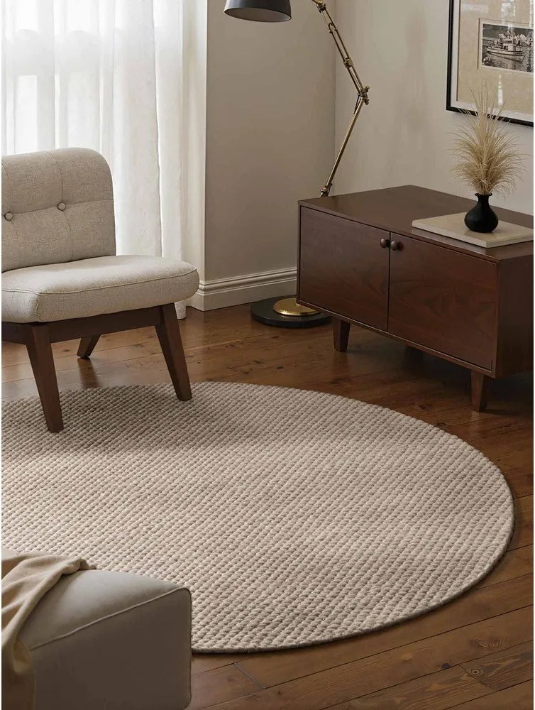Beżowy wełniany okrągły dywan tkany ręcznie ø 160 cm Lyon Beans – Elle Decoration