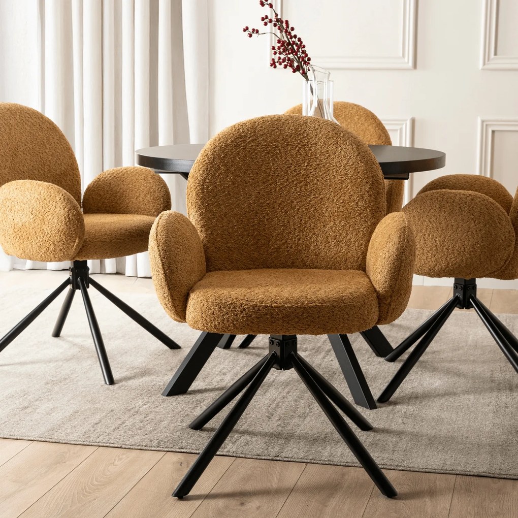 Krzesło Tapicerowane Obrotowe do Salonu MUSSO Musztardowe Nowoczesne