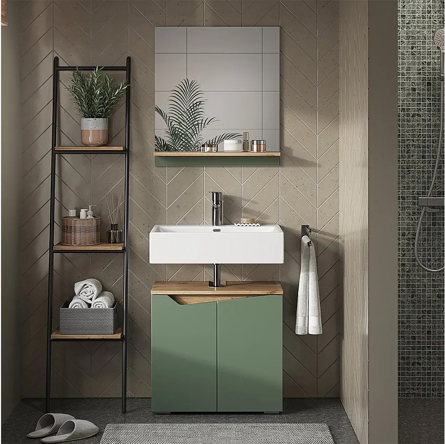 Lustro łazienkowe zielony/rzemieślniczy 60x14x67 marelle